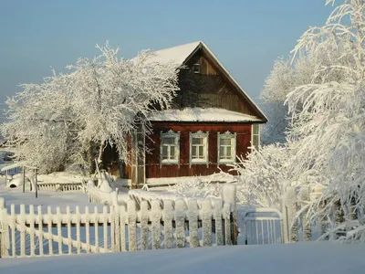 Зимний отдых: Картинка домика в зимнем ландшафте