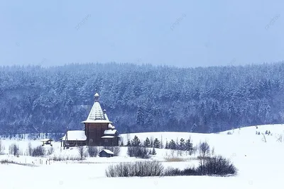 Зимняя картина: Фотография деревенского домика зимой
