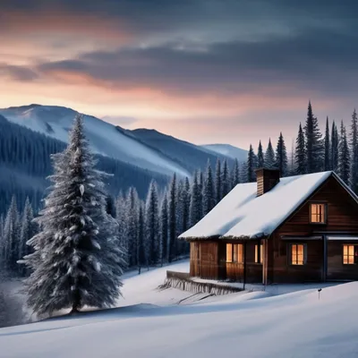 Фотография Домик в горах зимой: Снежная красота на картинке