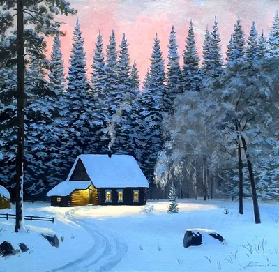 Ледяная красота: Картинка домика среди заснеженных деревьев