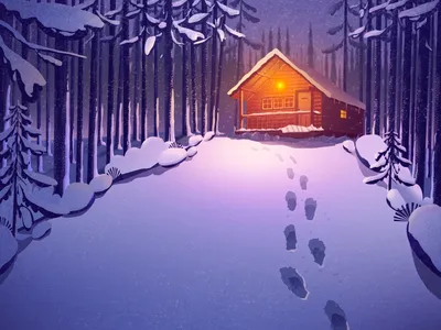 Уют в холоде: Картинка зимнего домика с выбором размера изображения