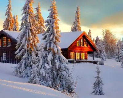Зимняя атмосфера: Картинка домика в заснеженной природе