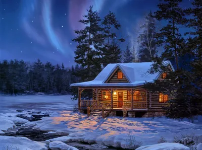 Морозные мгновения: Картинка домика в заснеженной природе с опциями загрузки