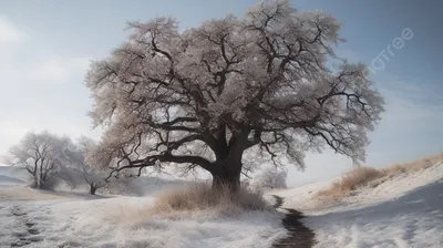 Зимняя атмосфера: Изысканный дуб на фотографии