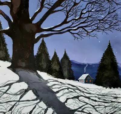 Фотография зимнего дуба: Картина холодной природы