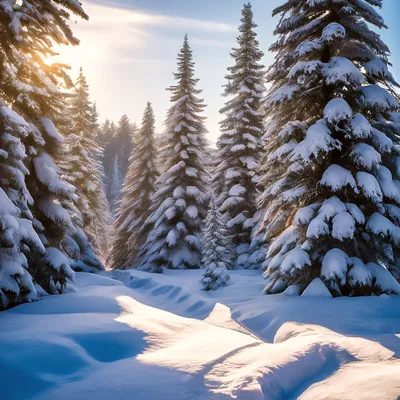 Фотогалерея Елки в зимнем лесу: Изображения в JPG