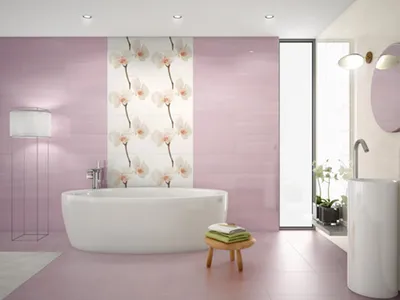 Фото фиолетовой ванной комнаты с роскошным интерьером