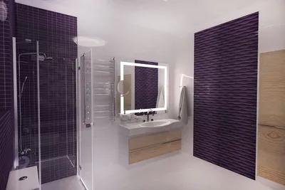 Фиолетовая ванная комната с оригинальным дизайном
