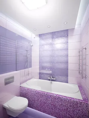 Фото фиолетовой ванной комнаты с удобным хранением