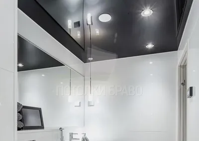 Фото глянцевого натяжного потолка в ванной. Новые изображения в HD и Full HD качестве