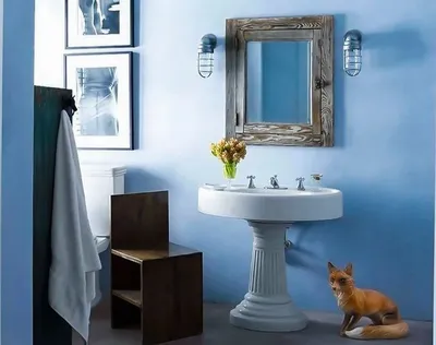 Уникальный дизайн голубой ванной комнаты
