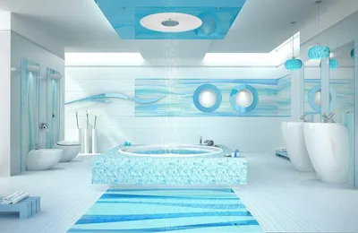 Морская тематика в голубой ванной комнате