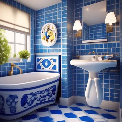 Голубая ванная комната: гармония и умиротворение