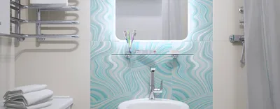 Голубая ванная комната: сияние и элегантность