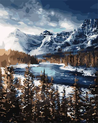 Фотография зимнего пейзажа с горами в стиле арт