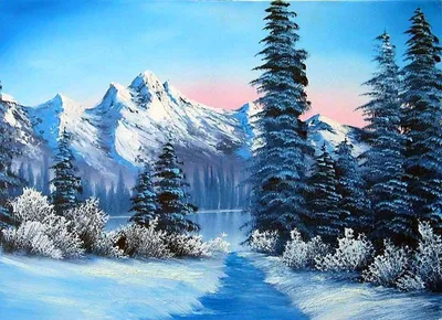 Картинка зимней горы с альпийскими пики в 4K качестве