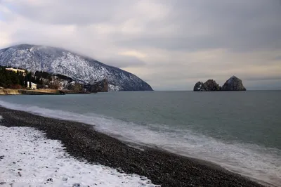 Гурзуф зимой: Панорама заснеженного города в формате JPG