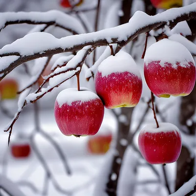 Яблоки на снегу  фото