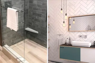 Фото идеи укладки плитки в ванной: варианты с использованием разных фактур и текстур