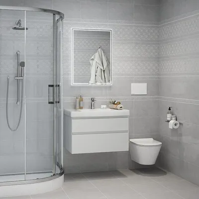 Интерьер ванной комнаты с душевой кабиной и туалетом: выберите размер изображения