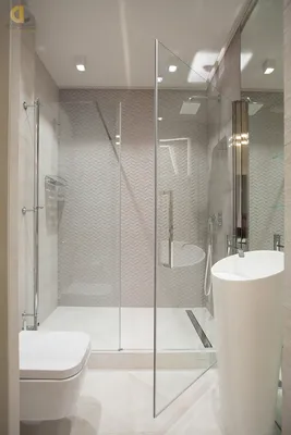 Изображение интерьера ванной комнаты с душевой кабиной и туалетом