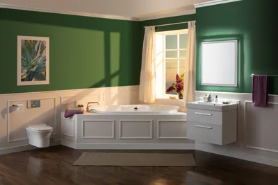 Интерьер ванной комнаты с окном и стильным дизайном на фото