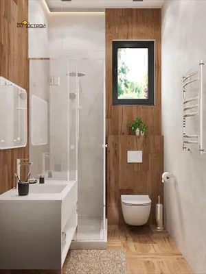 Фото интерьера ванной комнаты с окном в минималистическом стиле