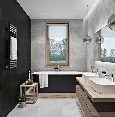 Фото интерьера ванной комнаты с окном в современном стиле