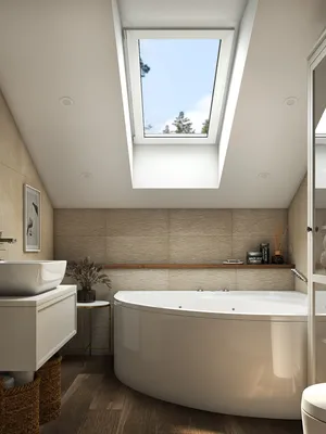 Современный дизайн ванной комнаты с окном на фото