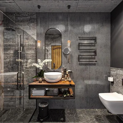 Инновационный и стильный интерьер ванной комнаты совмещенной с туалетом (4 кв м)