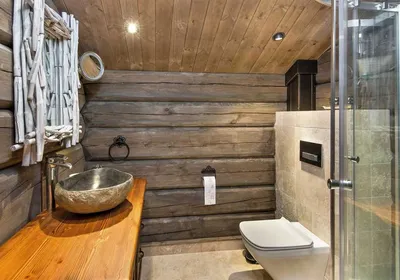 8) Фото ванной комнаты в деревянном доме: высокое качество