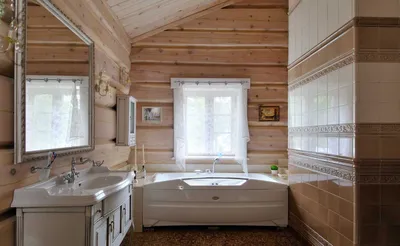11) Фото ванной комнаты в деревянном доме: скачать в хорошем качестве