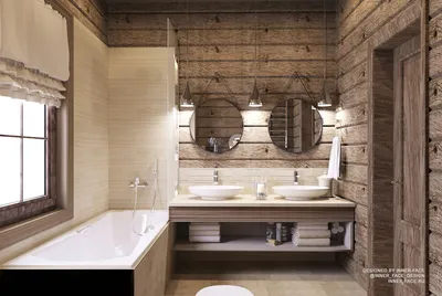 18) Фото ванной комнаты в деревянном доме: роскошные интерьеры