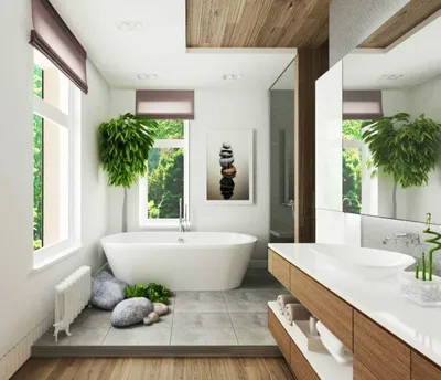 27) Фото ванной комнаты в деревянном доме: пространство и свет