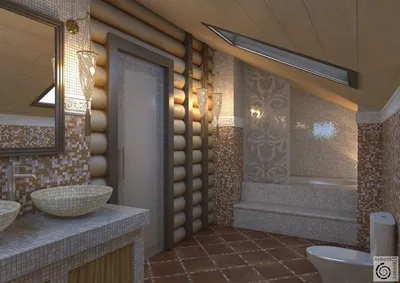 Интерьер ванной комнаты: теплота дерева на фото