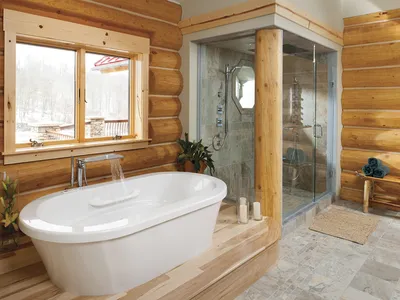Фотографии интерьера: ванная комната в стиле дерева