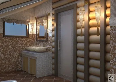 Интерьер ванной комнаты: фото с элементами дерева