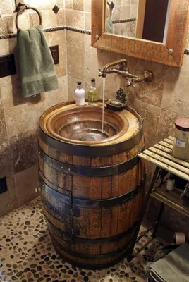 Фото интерьера ванной комнаты в деревянном доме