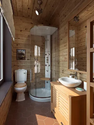 Картинка ванной комнаты в деревянном доме