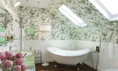 Красивое фото ванной комнаты в деревянном доме