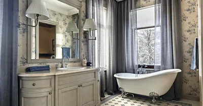 Стильное фото ванной комнаты в деревянном доме