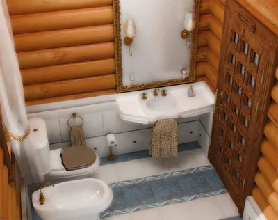 Современное фото ванной комнаты в деревянном доме