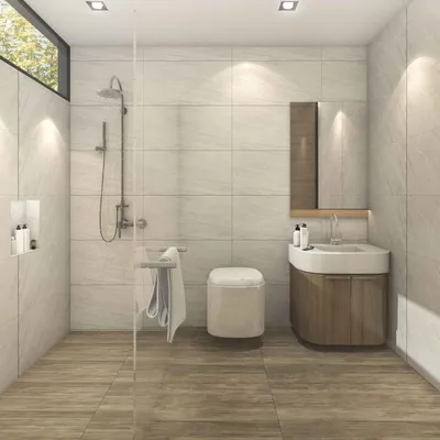 Интерьер ванной комнаты в современном стиле эконом класса: 4K изображение для скачивания