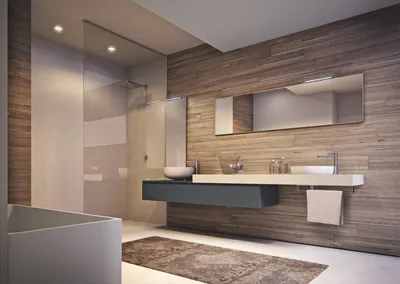 Фото: современный интерьер ванной комнаты в экономичном стиле