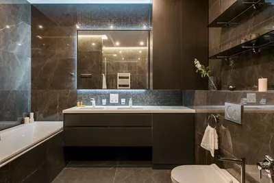 Интерьер ванной комнаты в современном стиле эконом класса: 4K изображение