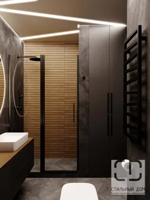 Интерьер ванной комнаты с мраморными элементами