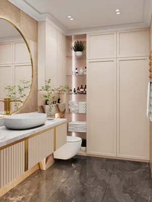 Ванная комната с использованием дизайнерских смесителей и сантехники