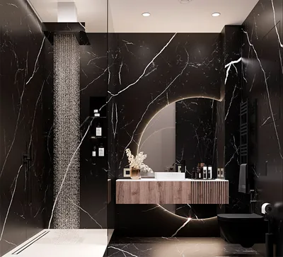 Интерьер ванной комнаты с использованием ярких акцентных стен и фотообоев