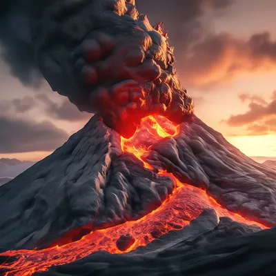 Потрясающий вид извергающегося вулкана.