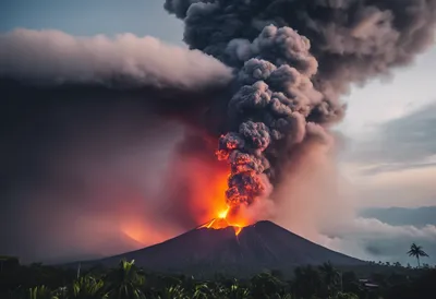 Арт-фото вулкана на фоне горизонта